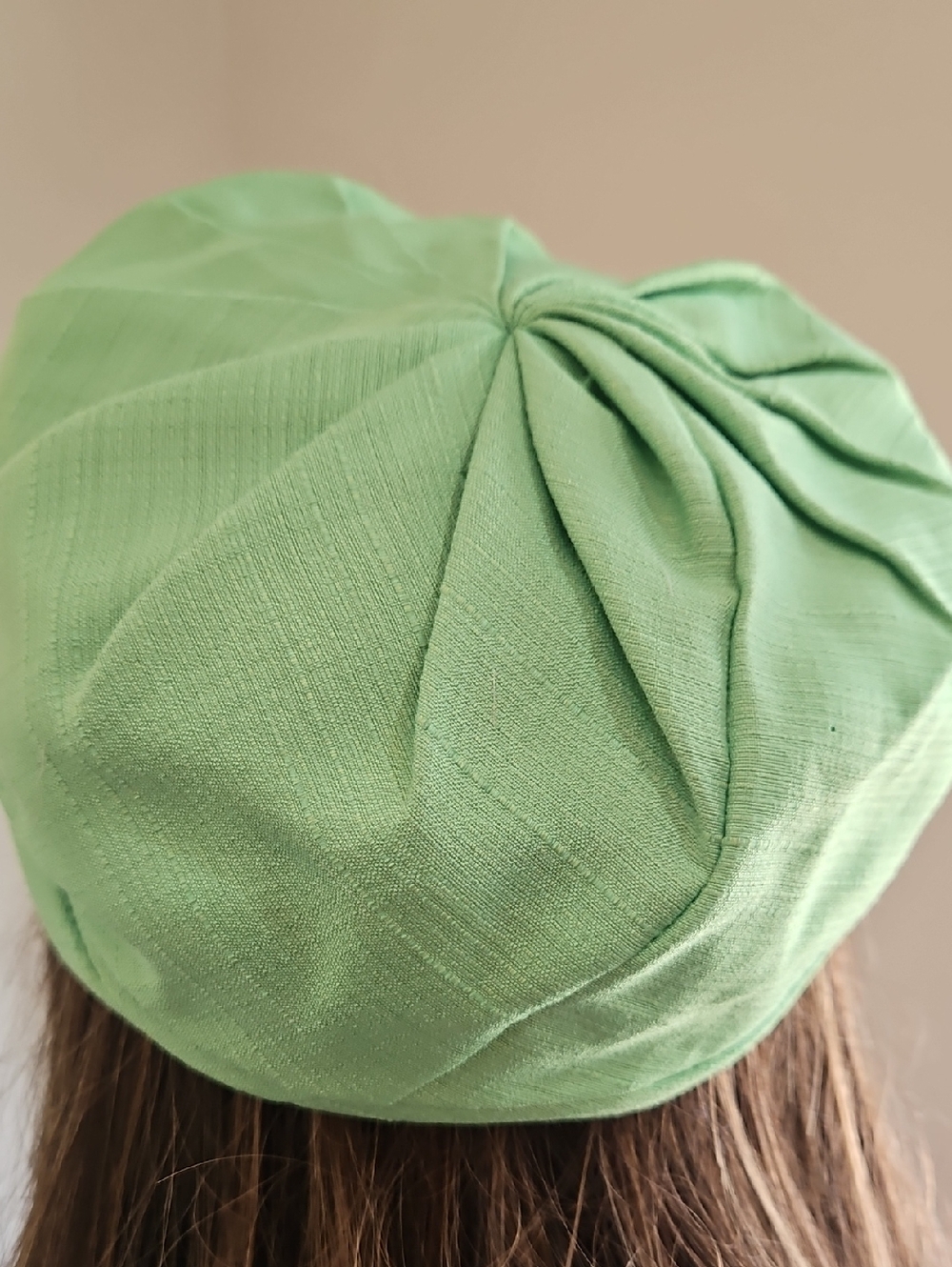 LIME GREEN PLEATED TOP‎  BERET STYLE CLOTH HAT Made In USA - Picture 6 of 10